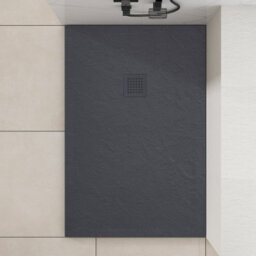 Royal Bathrooms Luxor Rectangular Grey Slate Effect Stone Shower Tray 1200 X 800 X 30mm With Grey Grate - thumbnail 5