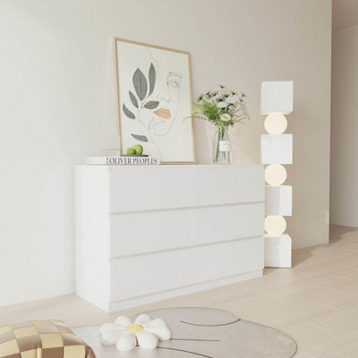 Home Source Lugano White 6 Drawer Wide Chest Of Drawers High Gloss Drawer Fronts - image 1