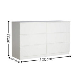 Home Source Lugano White 6 Drawer Wide Chest Of Drawers High Gloss Drawer Fronts - thumbnail 7