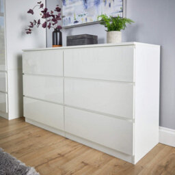 Home Source Lugano White 6 Drawer Wide Chest Of Drawers High Gloss Drawer Fronts - thumbnail 3