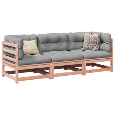 Walplus 3 Piece Garden Sofa Set Solid Wood Douglas Fir - Cushion Not Included - image 1