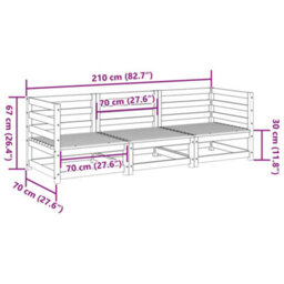 Walplus 3 Piece Garden Sofa Set Solid Wood Douglas Fir - Cushion Not Included - thumbnail 9