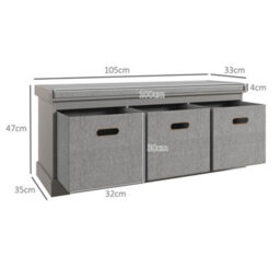 Wyld Haus Marari Grey 3-Drawer Shoe Storage Bench With Padded Seat, L105 X D35 X H47Cm - thumbnail 3