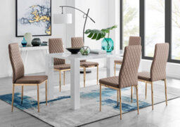 Furniturebox Uk Pivero 6 White Dining Table And 6 Cappuccino Gold Leg Milan Chairs