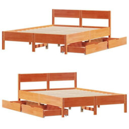 Berkfield Bed Frame Without Mattress Wax Brown 120X190 Cm Small Double Solid Wood Pine - thumbnail 9