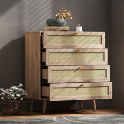 Willow Oak Real Rattan 3 Piece Bedroom Set 2 Door 1 Drawer Wardrobe 1 Door Bedside 4 Drawer Chest - thumbnail 5