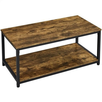 Rustic Brown Industrial Coffee Table W/ Storage Shelf Vintage Wood Side Table For Living Room - image 1