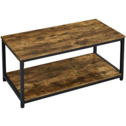 Rustic Brown Industrial Coffee Table W/ Storage Shelf Vintage Wood Side Table For Living Room - thumbnail 1
