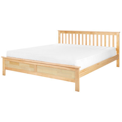 Beliani Bed Pine Wood Mayenne 180 X 200 Cm (Eu Super King) Light Brown - image 1