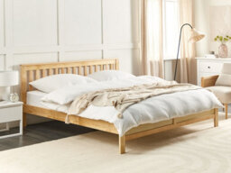 Beliani Bed Pine Wood Mayenne 180 X 200 Cm (Eu Super King) Light Brown - thumbnail 2
