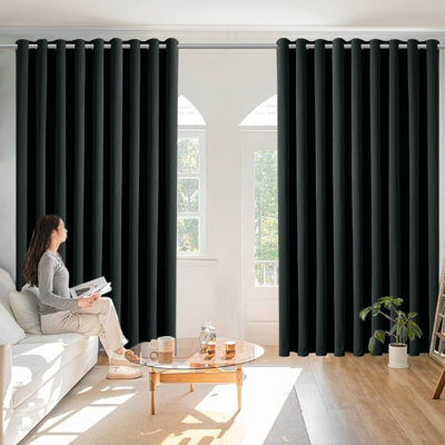 Bedlooms Black Blackout Curtains Living Room Thermal Insulated Extra Long Window Curtain (Pair) 90 X 108 Inches With Tie Backs Two - image 1