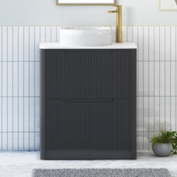 Royal Bathrooms Avenza 600mm Matt Obsidian Black Floor Standing Countertop Bathroom Vanity Unit 2 Drawer With Round Basin - thumbnail 1