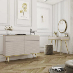 Arte Moro Dressing Table 102Cm In Beige - Warm-Toned Storage With Elegant Gold Accents - thumbnail 3