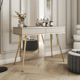 Arte Moro Dressing Table 102Cm In Beige - Warm-Toned Storage With Elegant Gold Accents