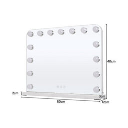 Living And Home White Hollywood Makeup Vanity Mirror With 15 Dimmable Led Bulbs, 3 Color Lighting, Touch Control 50Cm W X 40Cm H - thumbnail 5