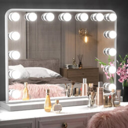 Living And Home White Hollywood Makeup Vanity Mirror With 15 Dimmable Led Bulbs, 3 Color Lighting, Touch Control 50Cm W X 40Cm H - thumbnail 1