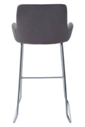 Orsina Grey Velvet Bar Chair With Low Arms, Contemporary Sled Base Bar Stool With Chrome Footrest - thumbnail 2