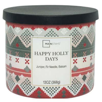 Mainstays Happy Holly Days Scented 3 Wick Candle 369G Glass Jar - image 1