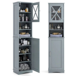 Tall Bathroom Cabinet Freestanding Storage Cabinet Grey - thumbnail 5