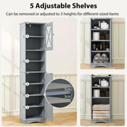 Tall Bathroom Cabinet Freestanding Storage Cabinet Grey - thumbnail 4