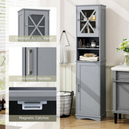 Tall Bathroom Cabinet Freestanding Storage Cabinet Grey - thumbnail 3
