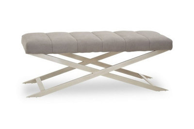 Buttercup Farm Gilden Bench With Cross Base - Metal/wood/textile - L44 X W120 X H45 Cm - Silver/grey - image 1