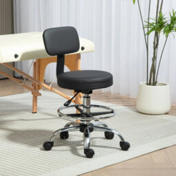 Faux Leather Draughtsman Chair With Adjustable Height And Footrest Black - thumbnail 4