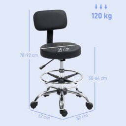 Faux Leather Draughtsman Chair With Adjustable Height And Footrest Black - thumbnail 2