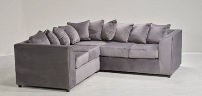 Plush Velvet Grey Duel Arm Large Corner Sofa