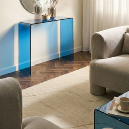 Wyld And Coco Blue-Tinted Tempered Glass Console Table 90 X 30 Cm Rectangular Minimalist - thumbnail 2