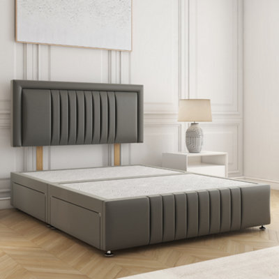 Bsspoke Lily Divan Bed Set In Grey Plush Velvet 24Inch Headboard & Footboard 2 Drawers Same Side & No Mattress In All Sizes - image 1