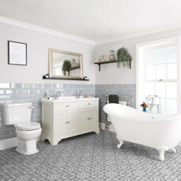 Homestylestore Antique White Bathroom Suite Double Ended Slipper Bath, 1210mm Vanity Unit Close Coupled Toilet - thumbnail 1
