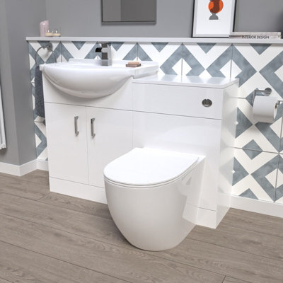 Nes Home 1150mm Freestanding White Vanity Unit With Basin, Wc Unit & Btw Toilet - image 1