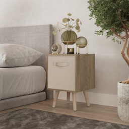 Urbn-Living Urbnliving 51Cm Height Oak Wooden Cube Storage Bookcase Beige Inserts Scandinavian Pine Legs - thumbnail 1
