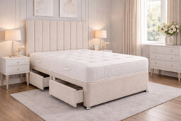 Comfy Deluxe 9 Panel Coffee Suede 6Ft Super King Size Bed Set With Orthopaedic Mattress And Headboard 2 Drawers
