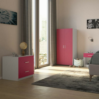 Urbn-Living Urbnliving 130Cm Height Pink Wardrobe Chest Cabinet Bedside Table 3 Piece Set - image 1