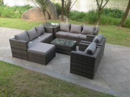 Fimous Outdoor Rattn Garden Furniture Sofa Set Rectangular Coffee Table Lounge Sofa Chair Footstool With Side Coffee Table - thumbnail 2