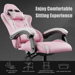 Onemill Ergonomic Gaming And Office Chair With Adjustable Features, Lumbar Support, And Stylish Color Options(Pink-White) - thumbnail 2