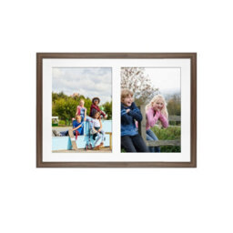 AK Frames 20X14 Walnut Sleek Multi Photo Frame With White Mount - Holds 2 Apertures (2X) A4 Photos