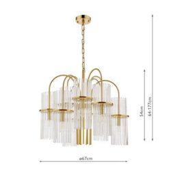 DAR Eniola 9 Light Pendant Natural Brass And Glass - thumbnail 3