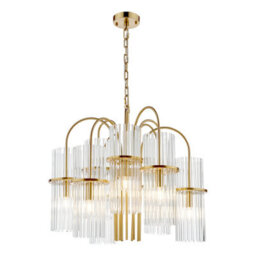 DAR Eniola 9 Light Pendant Natural Brass And Glass - thumbnail 1