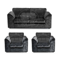 Furnishings For Less UK Crystal Crushed Velvet 3 Piece Sofa Set - 3 1 1 Black - Full Back