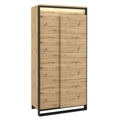 Arte Modern Oak Artisan & Black Hinged Wardrobe (H)1950mm (W)950mm (D)500mm With Led Lighting - Spacious Clothes Storage - image 1