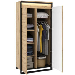 Arte Modern Oak Artisan & Black Hinged Wardrobe (H)1950mm (W)950mm (D)500mm With Led Lighting - Spacious Clothes Storage - thumbnail 2