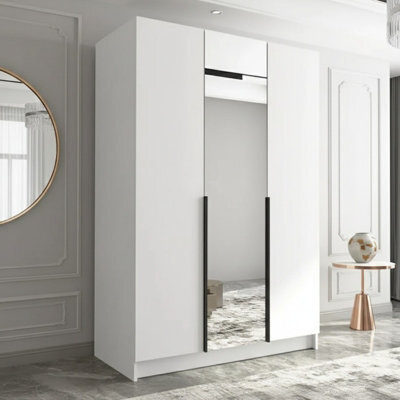 Calia Ii Minimalist Three Door Wardrobe With Mirror White With Black Handles - image 1