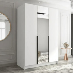 Calia Ii Minimalist Three Door Wardrobe With Mirror White With Black Handles - thumbnail 1