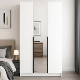Calia Ii Minimalist Three Door Wardrobe With Mirror White With Black Handles - thumbnail 2