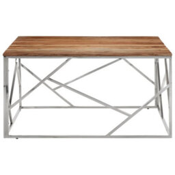 Berkfield Coffee Table Silver Stainless Steel And Solid Wood Acacia - thumbnail 2