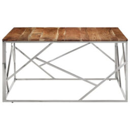 Berkfield Coffee Table Silver Stainless Steel And Solid Wood Acacia - thumbnail 3