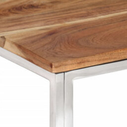 Berkfield Coffee Table Silver Stainless Steel And Solid Wood Acacia - thumbnail 4